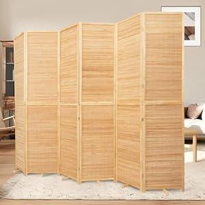 Bamboo Room Divider 6 Panel Wall Divider, Folding Screen W/ Extra Stable Base