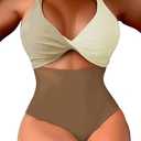 HYTENSUN Women's One Piece Swimsuits Tummy Control Cutout High Waisted Bathing Suit Over 50 Coffee S (Brown, M)