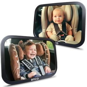 Onco Baby Car Mirror Rear Facing (2 Pack) - 100% Shatterproof & Shakeproof, Award-Winning Convex Car Mirror for Baby with 360 Rotation, Newborn Essentials (9.6 x 6.9 in)