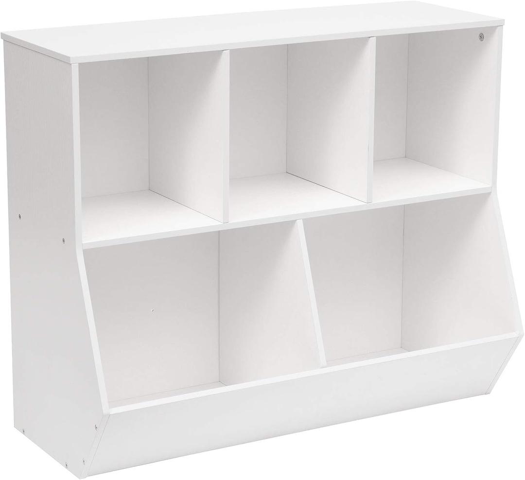 HOOBRO Kids Bookshelf, Bookcase Footboard, Toy Storage Cubby, Children's Toy Shelf, 35.4" L Storage Cabinet, Fit for Children's Room, Playroom, Hallway, Kindergarten, White WT32CW01, 35.4"L x 11.8"W x 29.5"H