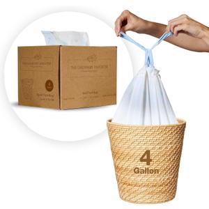The Gardener's Daughter Compostable 4 Gallon Trash Bags  Small Drawstring Garbage Bags for Bathroom, Office, Bedroom - Leak-Proof, Durable  Fits Small Wastebaskets  90 Count