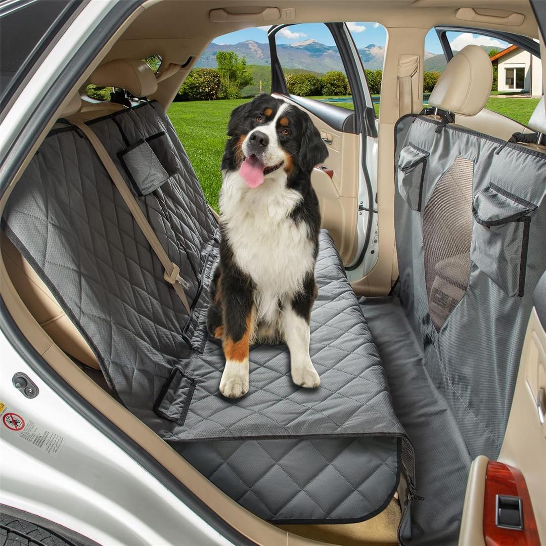 Car Dogs All Covered Back Seat Cover with Mesh Window, Bench and Hammock Combination Detachable Pet Seat Cover Suitable for Most Vehicles (Grey, Standard) (Gray)