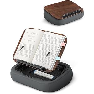 Viozon Lap Book Pillow Stand with Storage, Adjustable Beanbag Reading Pillow with Dark Wood Panel, Multi-Angle Book Holder for Hands-Free Reading in Bed or Sofa,Book Lover Essential,Soft Cushion