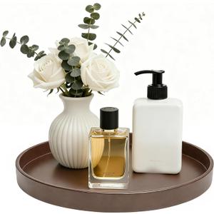 1 Pack 9" Bathroom and Vanity Tray, ABS Bathroom Counter Organizer, Coffee Table Decor for Perfume, Candles, Keys &More. Kitchen Countertop Organizer, Decorative Tray Soap Holder, Brown