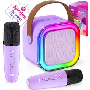 Mini Karaoke Machine for Kids, 2026 TOP Toys Birthday Gifts Ideas for Girls Ages 4, 5, 6, 7, 8, 9, 10, 12+ Years Old, Portable MP3 Player with 2 Wireless Mics for Family Home Party (Light Purple)