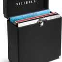 Victrola Collector Record Storage Case Holds 30+ Vinyl Turntable Records, Heavy-Duty Hardware, Hinges, & Smart Metal Corners, Portable with Easy-Carry Handle (Black)