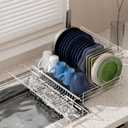Dish Drying Rack - Stainless Steel Expandable Large Dish Drainer for Kitchen Counter, with Stainless Drain Board Rustproof Collapsible Organizer Space Saving