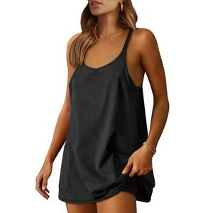 Prinbara Women Athletic Tennis Dress Summer Workout Sports Mini Romper Dress Built in Shapewear Shorts Sundress 2025 Outfits Black X-small