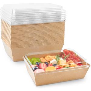 ZORRITA 8 x 6 Inch Paper Charcuterie Boxes with Clear Lids, 20 Pack Large Disposable Take Out Bakery Boxes, To Go Containers for Cake Slice, Cupcakes, Sandwiches, Cookies, Cocoa Bombs, Salads (Brown)