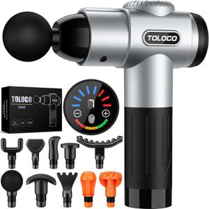 TOLOCO Massage Gun, Muscle Massage Gun Deep Tissue for Athletes with 10 Massage Heads, Electric Percussion Massager for Any Pain Relief, Mothers Day Gifts, Silver