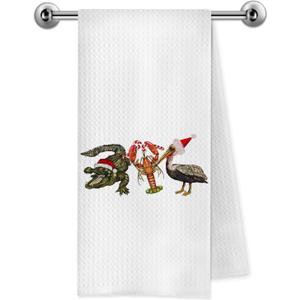 Christmas Alligator Pelican Lobster Kitchen Towels, Coastal Beach Christmas Decor, Winter Holiday Xmas Animal Decorative Dish Tea Hand Towels for Kitchen Bathroom, 16x24 Inch yuxianiao
