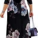 Yajedo Womens Casual Summer Maxi Dress Plus Size Sexy Wrap V Neck 3/4 Sleeve Sundress with Pockets (Black, XL)