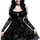 InGoticos Women Gothic Sexy Mini Lace Patchwork Cross Velvet Slip Goth Dress Without Choker for Halloween 2XL