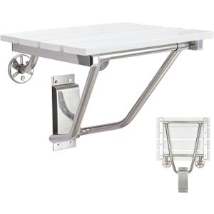 Folding Shower Seat and Bench Wall Mounted, Shower Chair Foldable, Shower Stool Collapsible for Inside Shower Bathroom Bathtub Small Space, 350lb Capacity, Plastic Wood (White)