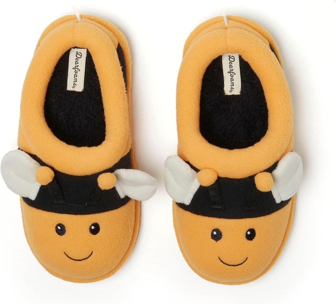 Dearfoams unisex-child Kids Toddlers Whimsical Animal Critter Washable Slipper (4-5 Big Kid, Bee)
