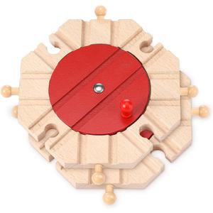 Syhood 2 Pcs Wooden Train Track Expansion Packs Wooden Train Accessories 8 Way Wood Track Turntables Compatible with Most Tracks Brick Bridge for Toys Christmas Favor