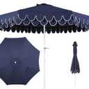JONATHAN Y Tracy 9 ft. Outdoor Patio Umbrella with Scalloped Edge, Coastal Market Table Umbrella with Crank Lift and Tilt, 8 Sturdy Ribs UV Resistant for Pool, Navy, White Pole UMB1002G
