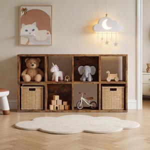 LUCKLIFE 8-Cube Storage Organizer, Stackable Modular Bookcase Shelf with Vertical or Horizontal Use, Fits 1111" Bins, Optional Back Panels, for Living Room, Office Rustic Brown