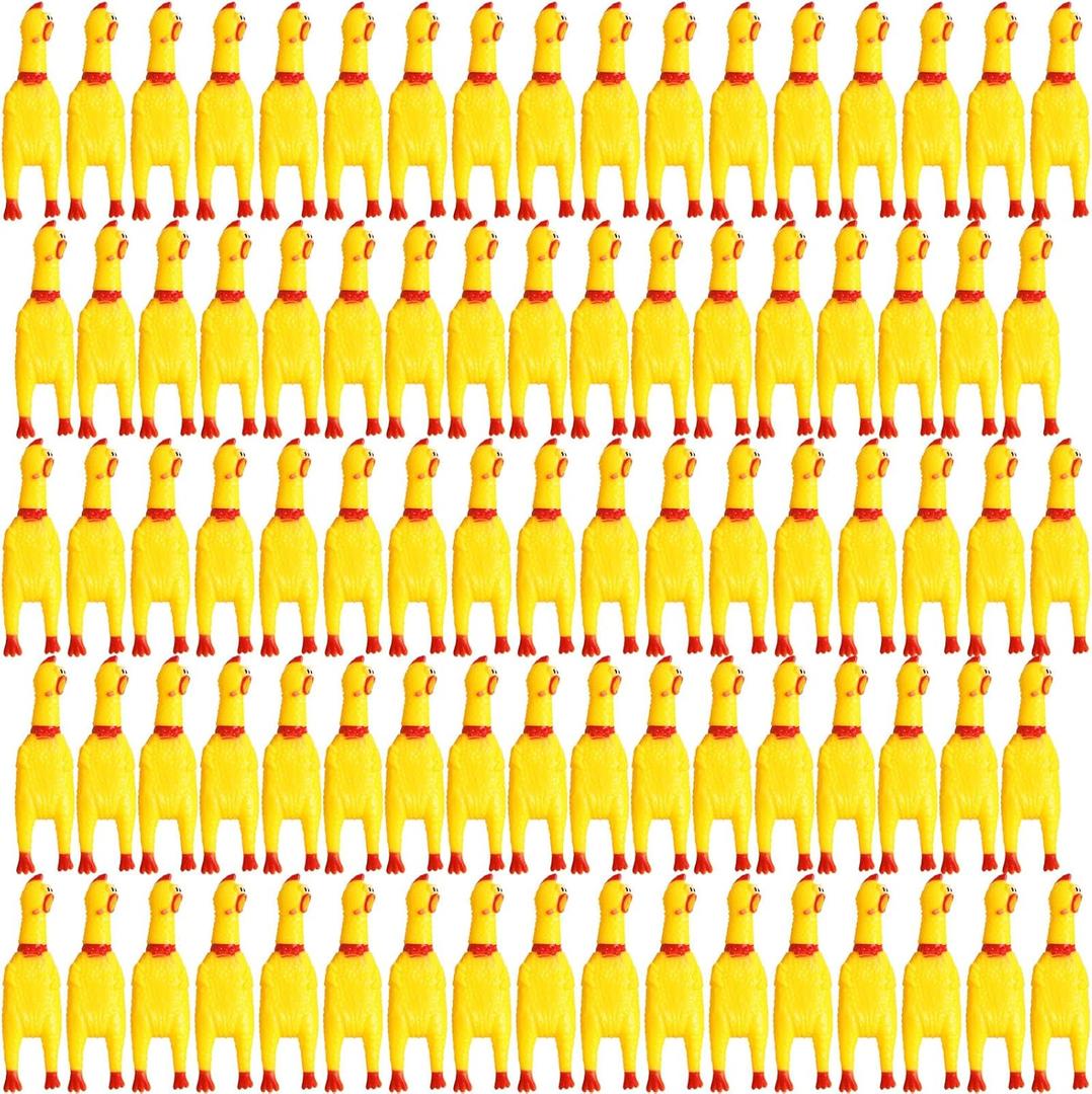 Libima 150 Pcs 6.3 Inch Screaming Rubber Chicken Toy Bulk, Mini Squeeze Rubber Chicken Small Squeak Toys, Prank Novelty Noise Toy for Pet Chew Party Gifts Reduce Separation Anxiety(Yellow)