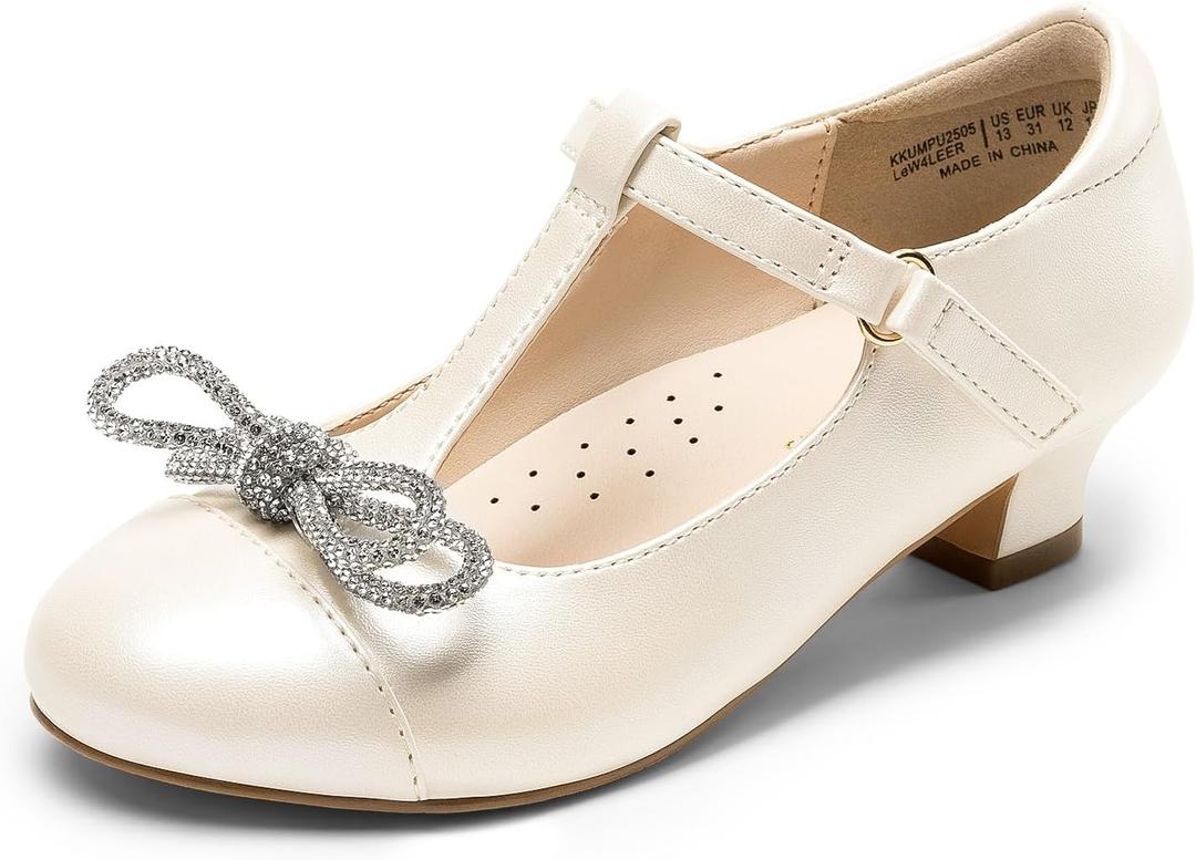 DREAM PAIRS Girls Dress Shoes Mary Jane Heel T-Strap Party Flower Wedding Princess Pumps for Little Big Kid (Ivory), size US 1
