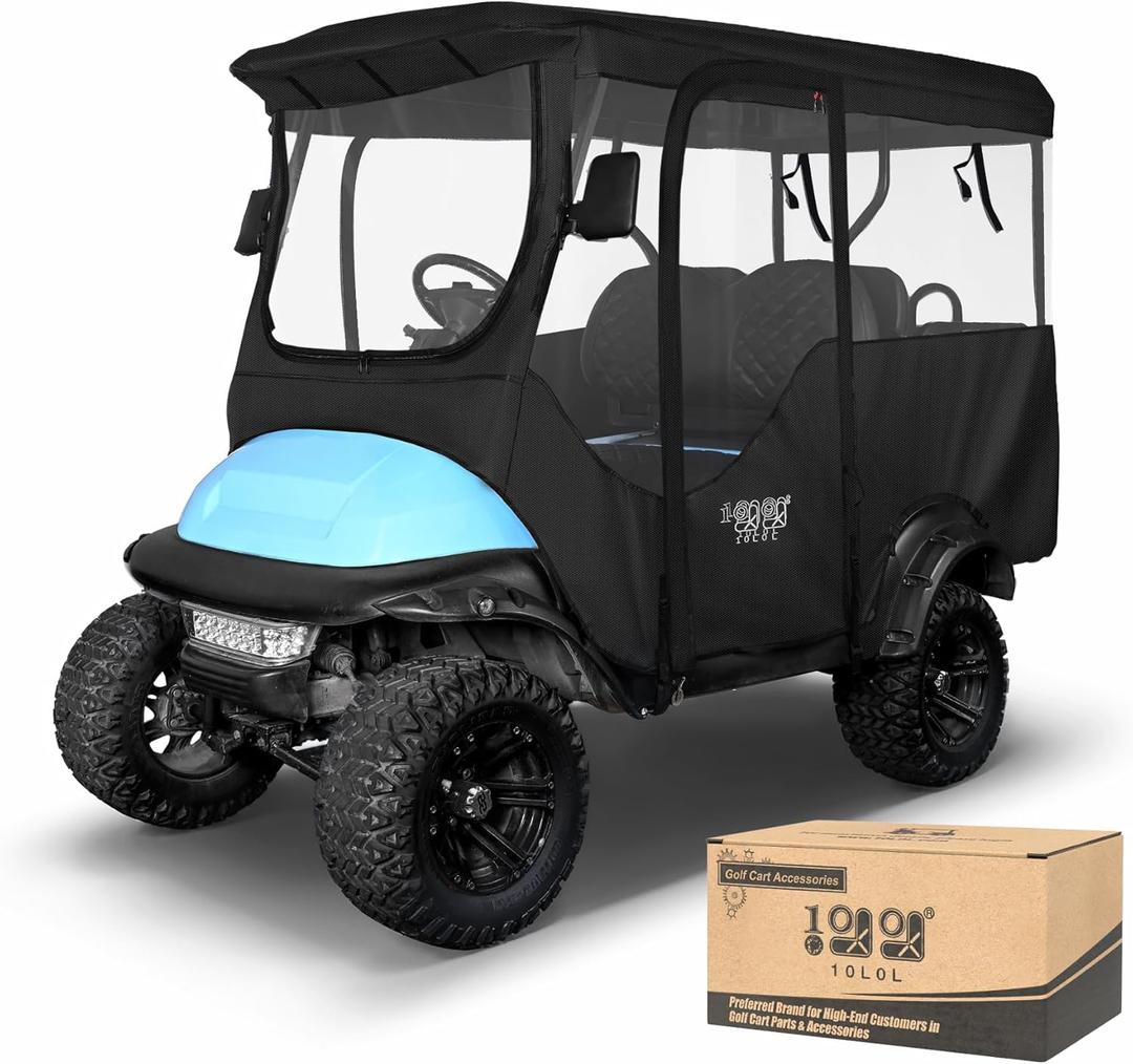 10L0L 4 Passenger Golf Cart Enclosure for Club Car Precedent-94.5'' Extended Roof with Security Side Mirror Openings,600D Waterproof Portable Transparent Golf Cart Rain Cover Driving Enclosure