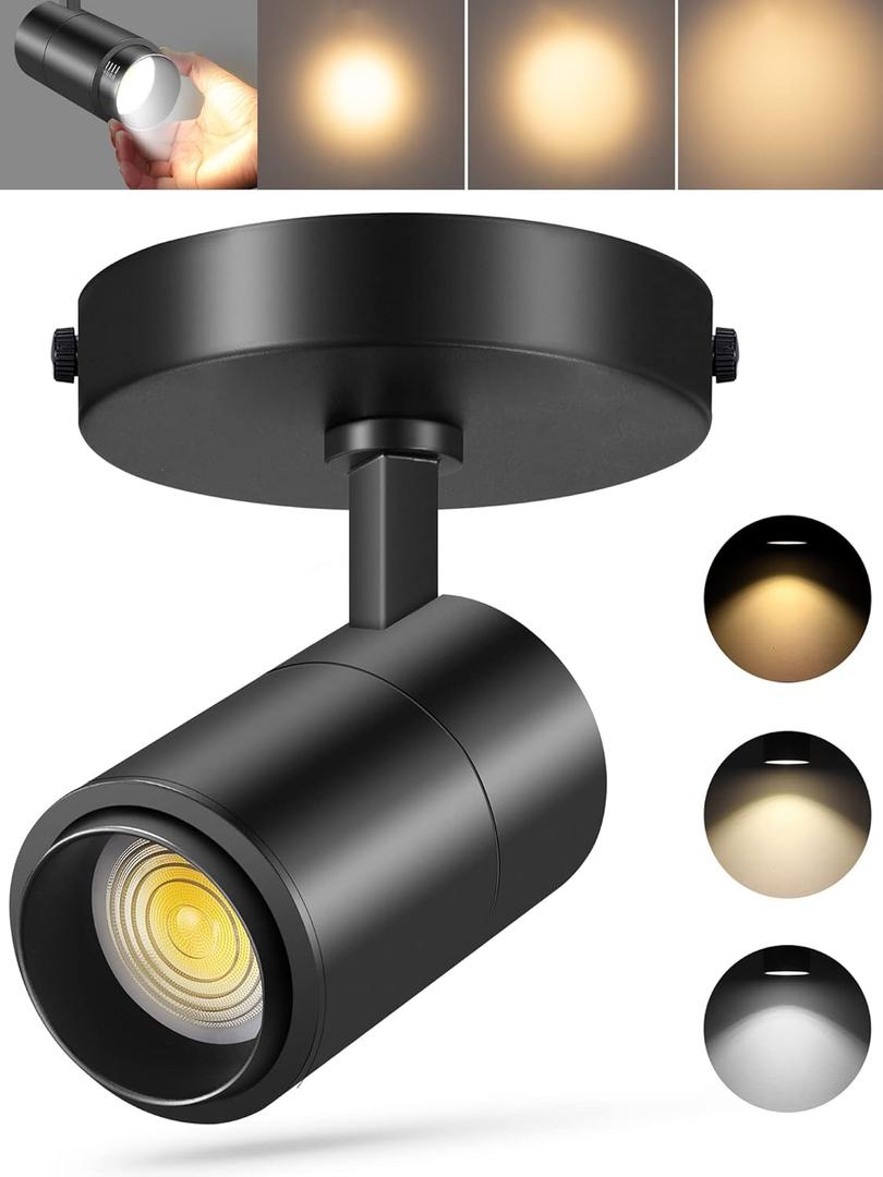VANoopee 3-Color Zoomable LED Ceiling Spotlight Flush Mount Adjustable Spotlight Directional Dimmable Spot Lights Indoor Bright Accent Fixture for Living Room Bedroom - CRI90 15-55 20W 2000lm Black