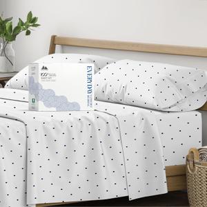 Mayfair Linen 100% Organic Cotton Printed Sheets California King Size - 4 PC Organic Cotton Cal King Percale Weave Sheet Set, Soft, Cooling & Crisp, 16" Deep Pocket Bedding Set - Polka Dot - Navy