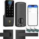 Smart Fingerprint Digital Door Lock - Keypad Lock and 2-Lever Handle Set,Keyless Entry Deadbolt for Front Door, App & Voice Control, Auto-Lock, Anti-Peep,Matte Black