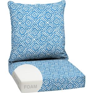 Arden Outdoor Foam Deep Seat Cushion Set, 24 in x 24 in, Weather-Proof, Rain-Proof, Fade Resistant Patio Cushion, Bottom and Back Cushion for Chair, Sofa, and Couch Amalfi Blue Tile