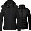 wantdo Women's 3 in 1 Waterproof Ski Jacket Mountain Snowboarding Jacket Winter Snow Coat (X-Large, Black)