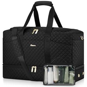 Duffle Bag for Travel, Weekender Bag with Shoe Compartment, Carry On Overnight Bag for Women with Toiletry Bag Duffel Bags with Wet Pocket for Gym Hospital Bags for Labor and Delivery Black