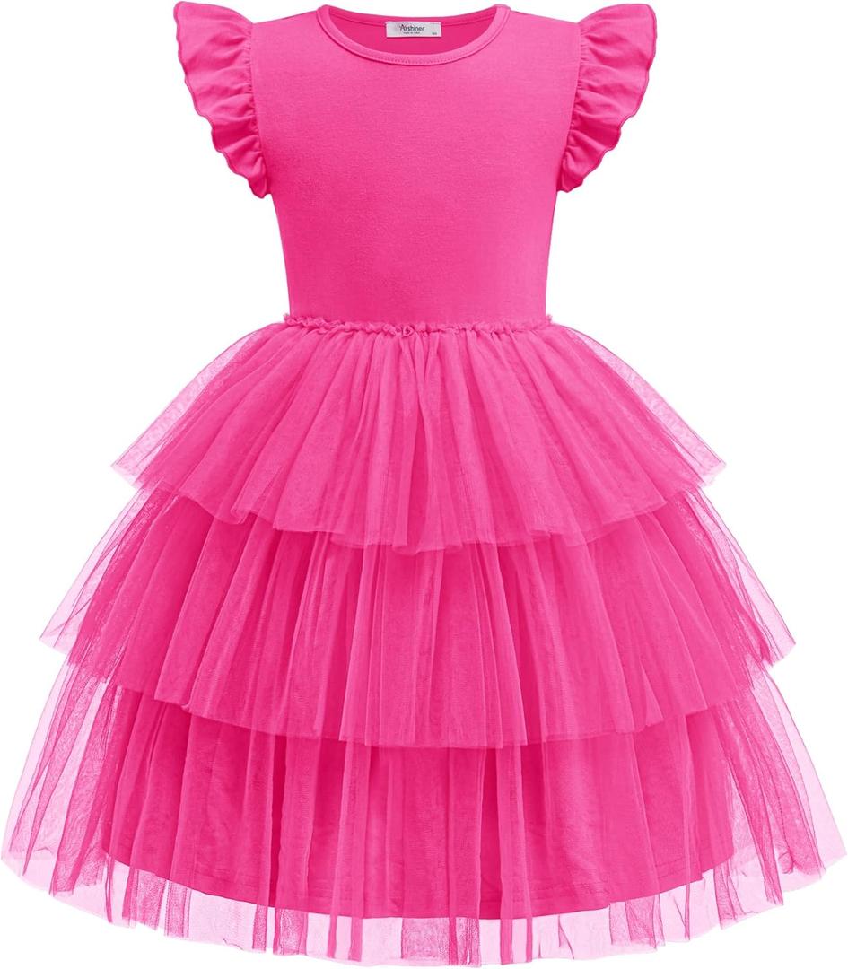 Arshiner Toddler Tutu Dress Girls Fluffy Tiered Summer Dresses Cute Party Tulle Sundress for Kids 2-7Y (5-6 Years, Hot Pink)