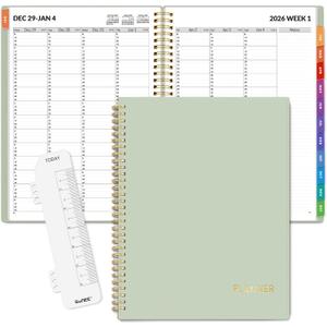SUNEE 2026 Appointment Book 15-Minute Time Block - Daily, Weekly & Monthly Spiral Planner with Note Section - Thick Paper, Lay-Flat Bound - 8.5 x 11 for Office, School, Men & Women, Sage Green