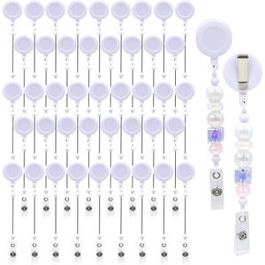100pcs Beadable Badge Reels Making Kits - Beaded Blank Bars Bulk - Retractable Badge Reel with Belt Clip for ID Name DIY Gift Beadable Items for Nurses, Teachers, Students, Office, Workers (White)