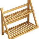 YANQINQIN Bamboo Double-Layer Storage Shelf - 11.8" L x 7.5" W x 13.8" H, Foldable Wooden 2-Tier Ladder Shelves,for Kitchen, Desk, Bathroom, Garden，Secure Storage, Stable Design