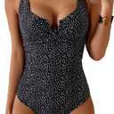B2prity Women's Underwire One Piece Swimsuit Tummy Control Ruched Bathing Suit Criss Cross V Neck Swimwear (Black Polka Dot) L