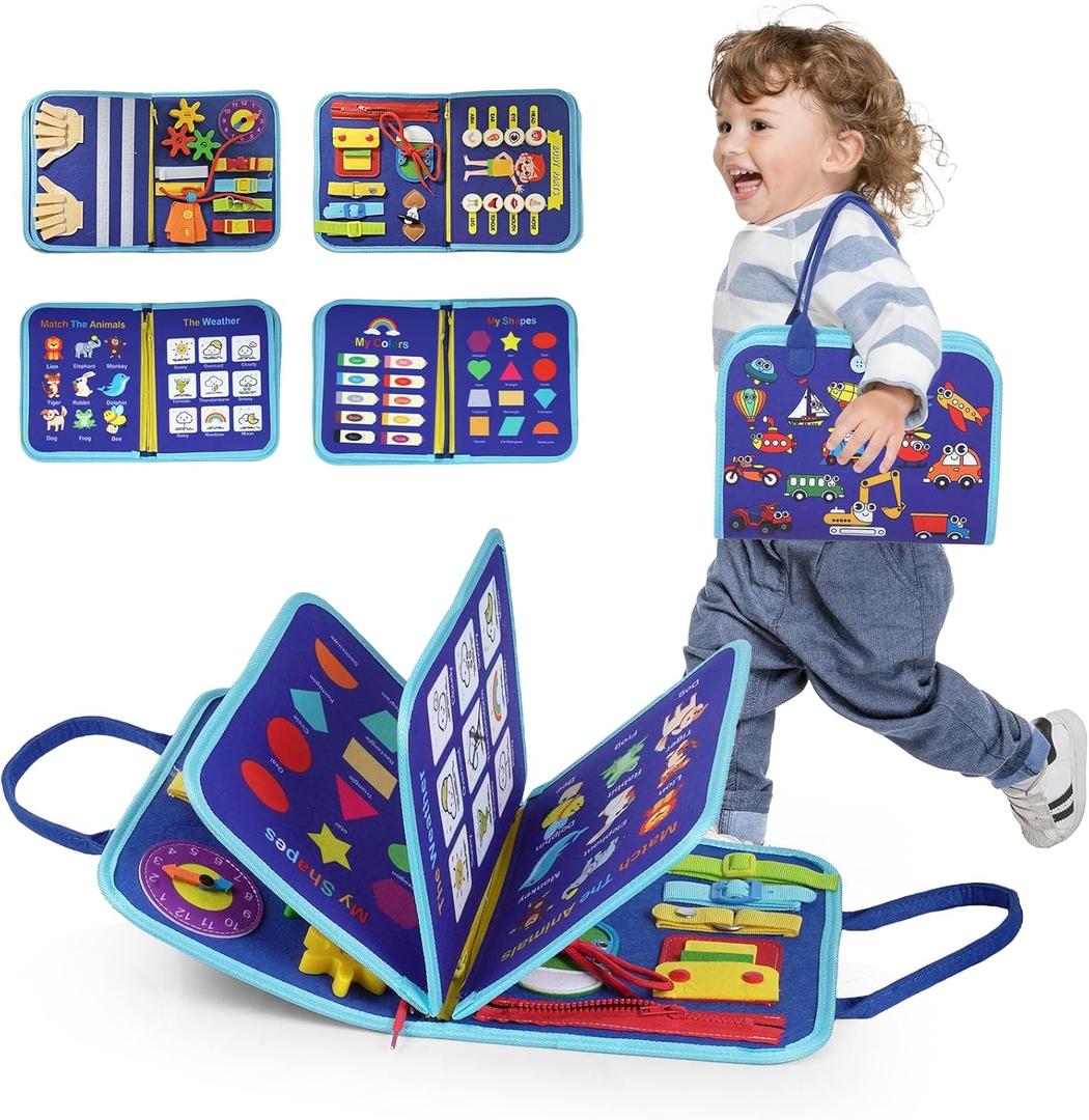 INKLAB Busy Board for 3 Year Old, Montessori Toys for 1-3 Year Old, Toddler Learning Toys Ages 2-4, 3 Year Old Boy Birthday Gift, Busy Board for Toddlers 3+ (Blue)