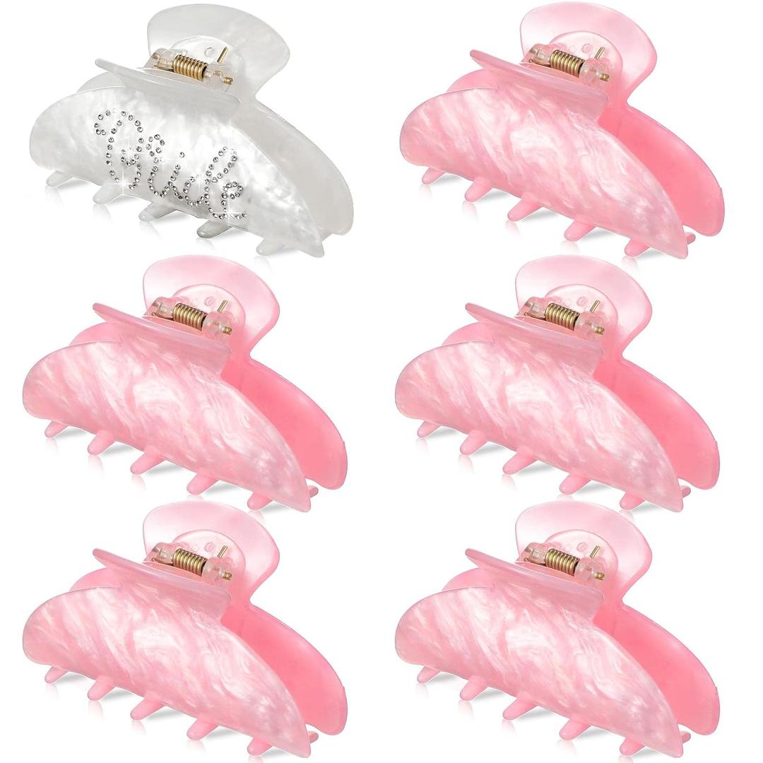Jinei 6 Pcs Bride Bridesmaid Claw Hair Clip White Pink Acrylic Hair Clip Rhinestone Bride Clips Bachelorette Party Decorations Banana Barrettes Bridesmaid Gifts Bridal Shower, Wedding