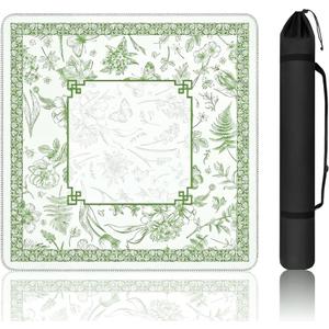 Mahjong Mat for Table with Carrying Bag, 31.5" x 31.5", Rubber, Anti-Slip Noise Reduction, Grass and Floral Design, for Mahjong, Card and Board Games (Pale Green)