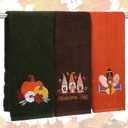 3 Pcs Fall Thanksgiving Hand Towels Embroidered Pumpkin Turkey Gnomes Bathroom Kitchen Dish Towels Seasonal Thanksgiving Decorations for Kitchen Bathroom Decor