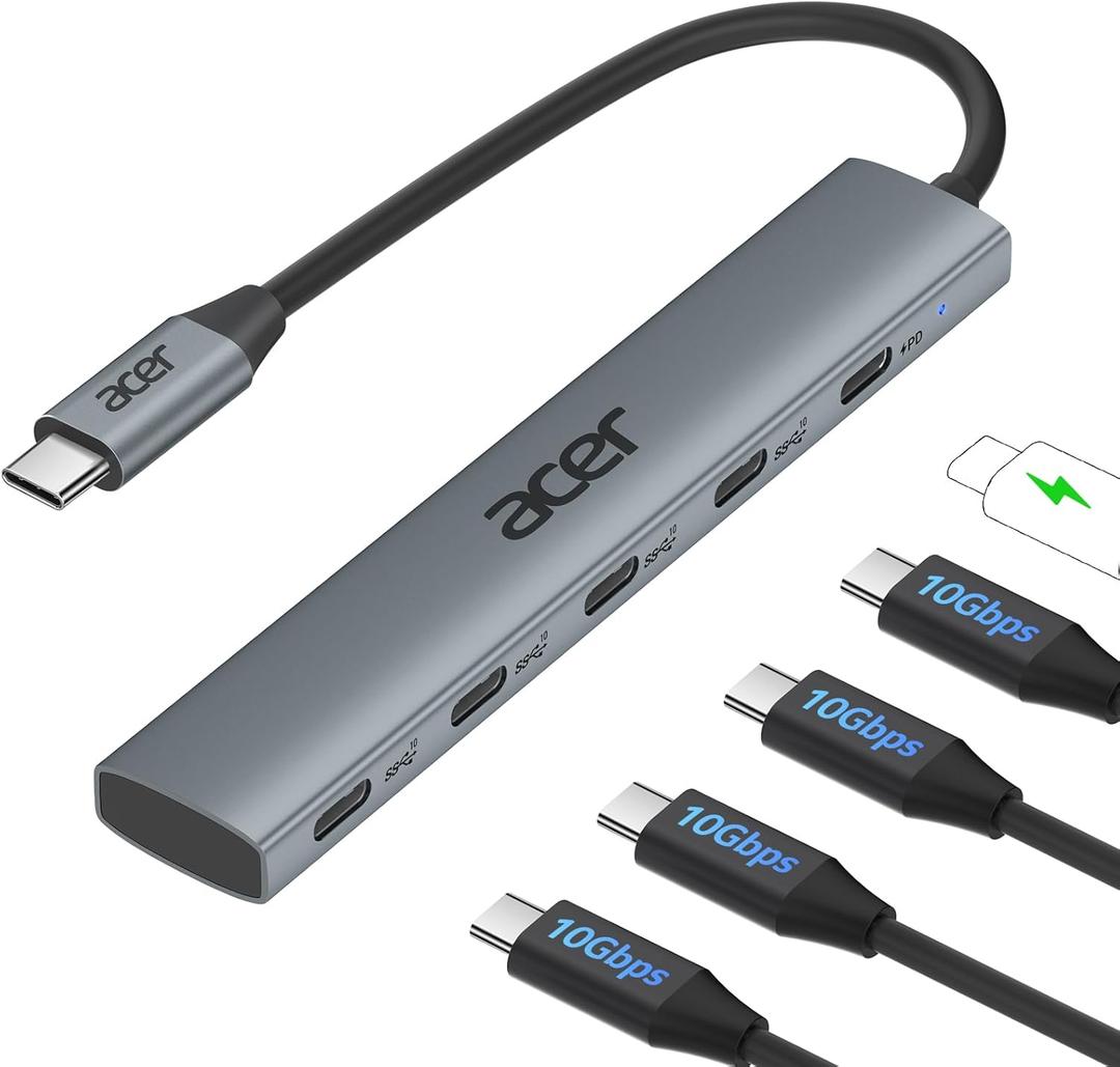 Acer 10 Gbps USB C Hub, USBC Splitter with 4*USB C 3.2 and 100W PD Port, Fast Transfer Type-C Multiport Adapter Compatible with MacBook Pro/Air M2/M1, iPad, Surface Pro, XPSNo Video Output