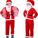 JaGely 2 Set Santa Costume Suit with Santa Claus Belt, Beard, Hat, Christmas CostumeParty Cosplay Suit