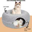 24inch-Tunnel Bed for Indoor,cattasaurus Peekaboo cat cave for Multiple,Detachable Felt Felt Washable Interior for Indoor Cats,Donut Tunnel (Light Gray)
