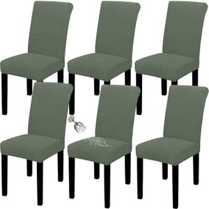Easy-Going 100% Waterproof Dining Room Chair Cover Set of 6, Stretch Jacquard Parson Chair Slipcover Removable Washable Chair Protector for Home, Restaurant, Banquet (XLarge, Grayish Green)