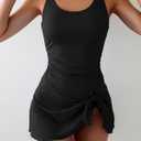 Aidonger Womens Ribbed Swimdress One Piece Swimsuit Tummy Control Swim Dresses Skirt Bathing Suit (Black) Large