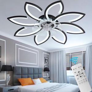 MeiMeiDa 35" Modern Ceiling Fan with Lights Remote Control, Low Profile Ceiling Fan with Lights, Flush Mount Smart Ceiling Fan Light for Bedroom Living Room Kitchen, Reversible Blade, Black