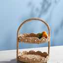 Mud Pie 16" x 11 1/4" Dia Scalloped Woven Tiered Server, Brown