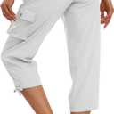 MoFiz Women's Cargo Capris Pants Loose Fit Casual Hiking Pants Lightweight Quick Dry Travel Summer Pants for Women (White, XL)