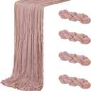 4 Pack Dusty Pink Cheesecloth Table Runner 20 x 120 inch Gauze Table Runners 10 FT Long,Semi Sheer Cheese Cloth Fabric Table Runner Bulk for Wedding,Party,Baby Shower,Bridal Shower Decoration