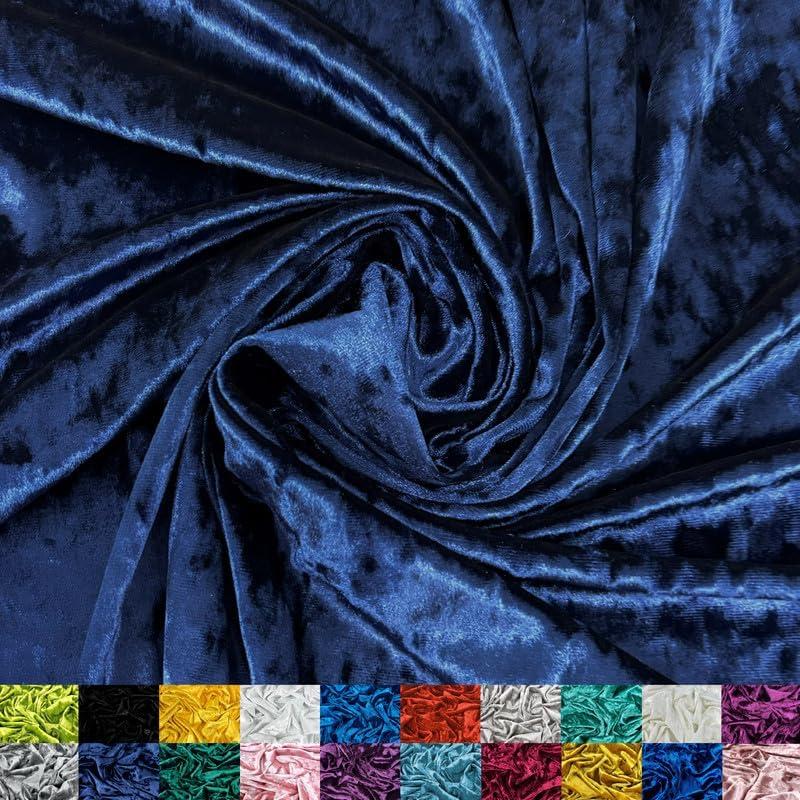 Ice Fabrics Stretch Crushed Velvet Fabric by The Yard - 60/62" Wide Soft Velvety Fabric for Sewing Apparel, Upholstery, Curtains & Decor - 250 GSM - 20% Vertical Stretch - Navy Blue - 2 Yards